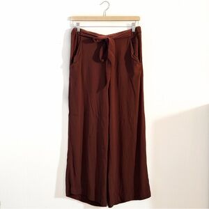 Wilfred Aritzia Wide Leg Ankle Pants Tie Waist Brown Size M